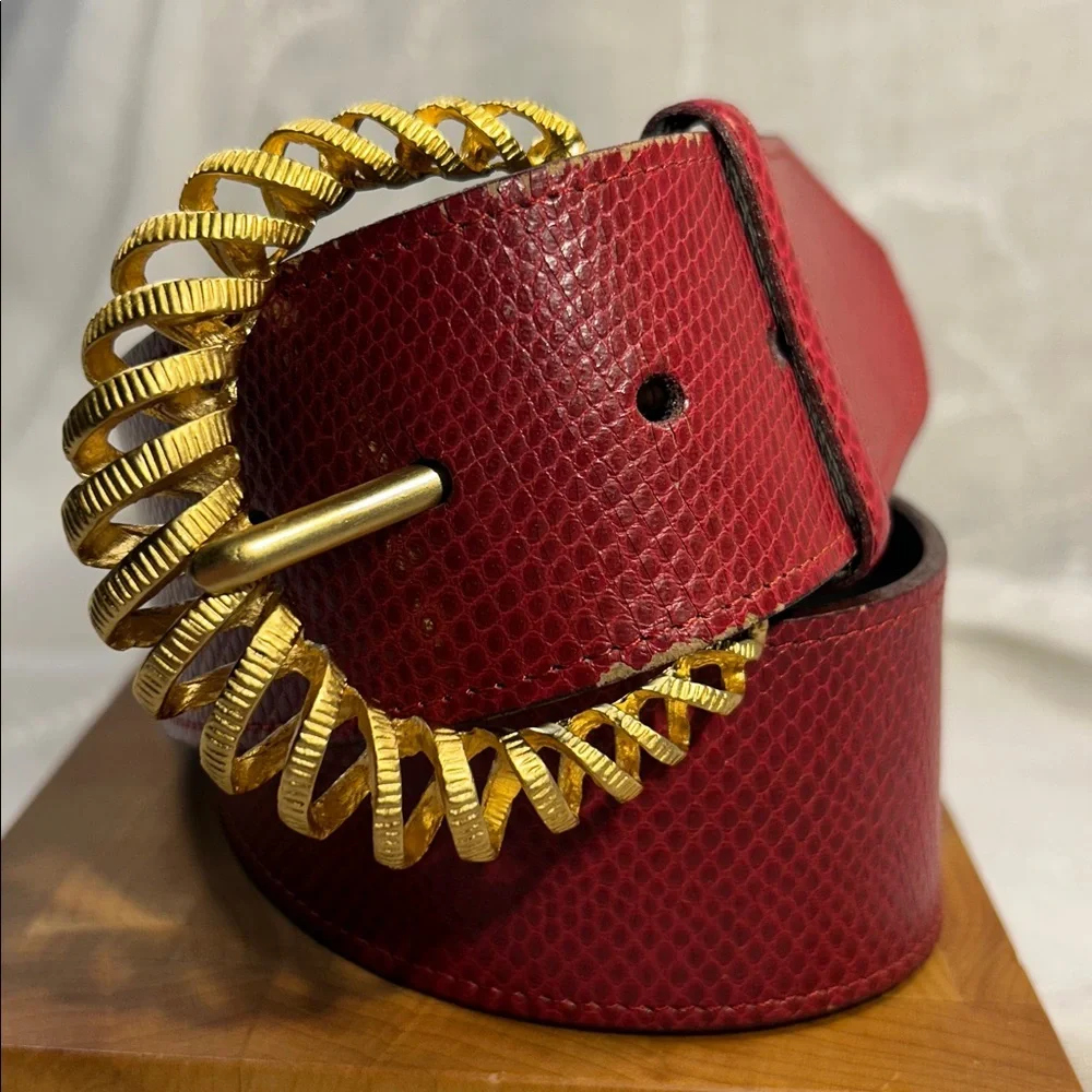 Cipriani lizard leather wide belt with spiral twist buckle